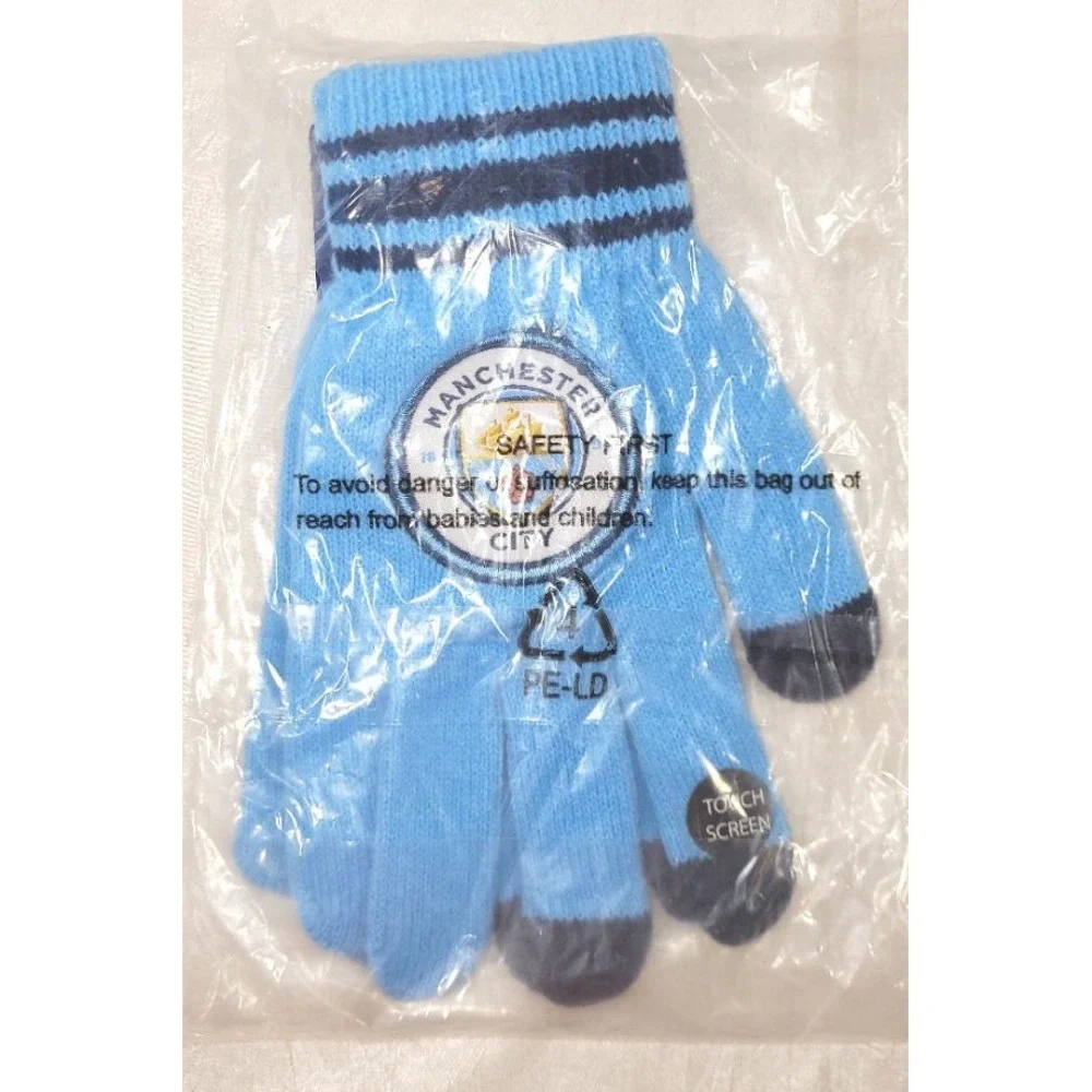Manchester City MCFC Kids YOUTH Knit Stripe Gloves - Blue - One Size